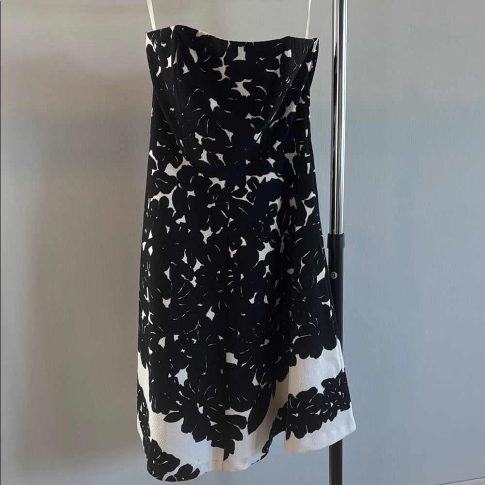 Strapless Black and White Floral Dress
